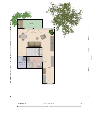 Floorplan - Hoola Van Nootenstraat 282, 3521 HB Utrecht